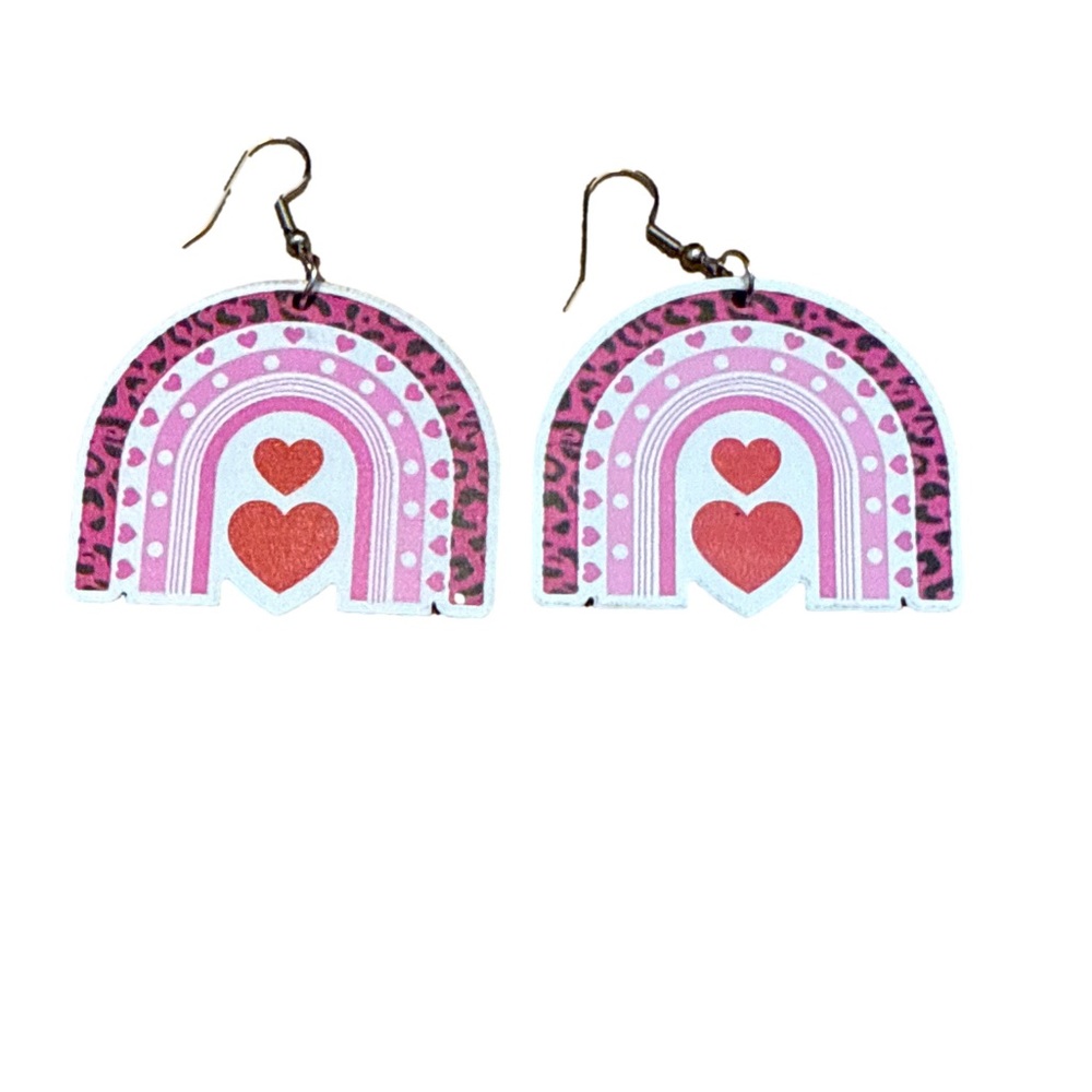 Pink and Red Heart Rainbow Earrings